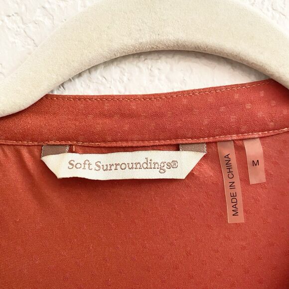 Soft Surroundings Women’s Burnt Orange Silky Button Up Roll Tab Blouse Top M - Picture 4 of 9